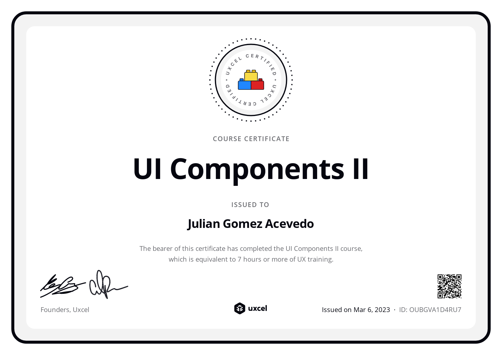 Julian Gomez Acevedo's certificate